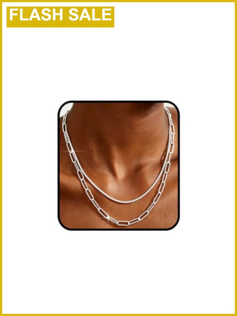 925 Sterling Silver Plated Layered Cross Necklace Paperclip Chain Dainty